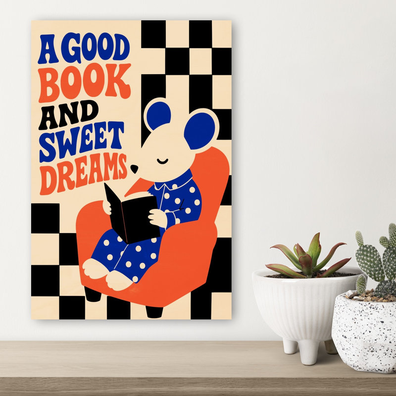 Reading Mouse Sweet Dreams Peaceful Contemporary Animal Wall Art Print 1 Piece Wrapped Canvas Wall Art, 45.72cm H x 30.48cm W