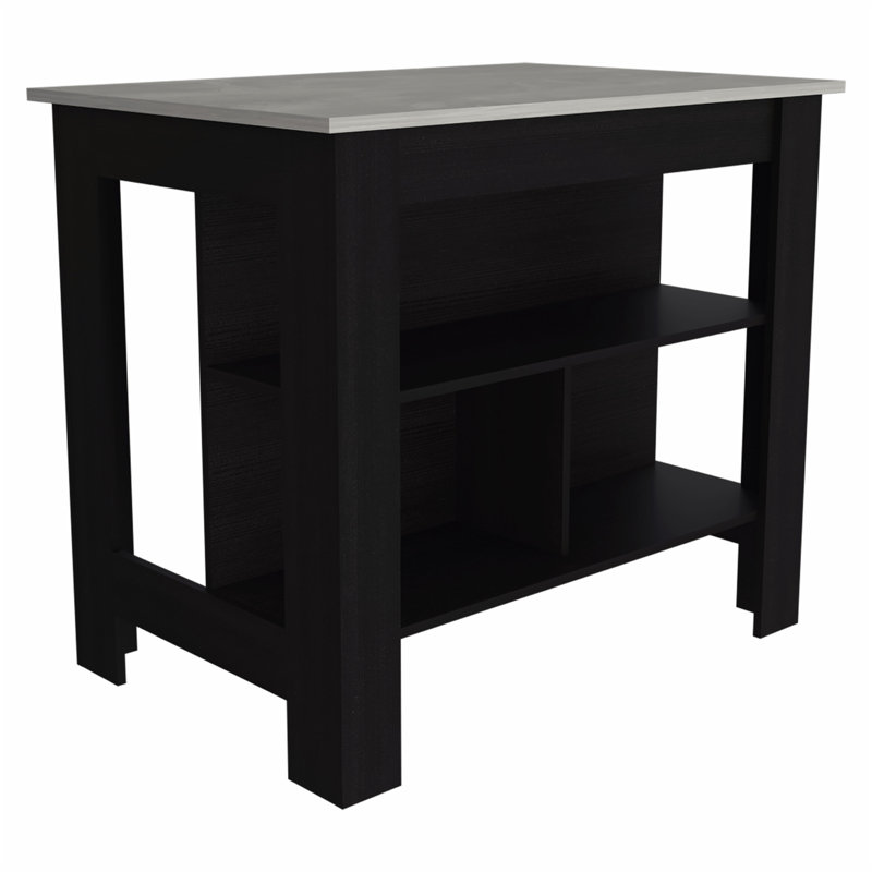 Versatile 3-Shelf Kitchen Island for Efficient Cooking and Storage, Black/Natural