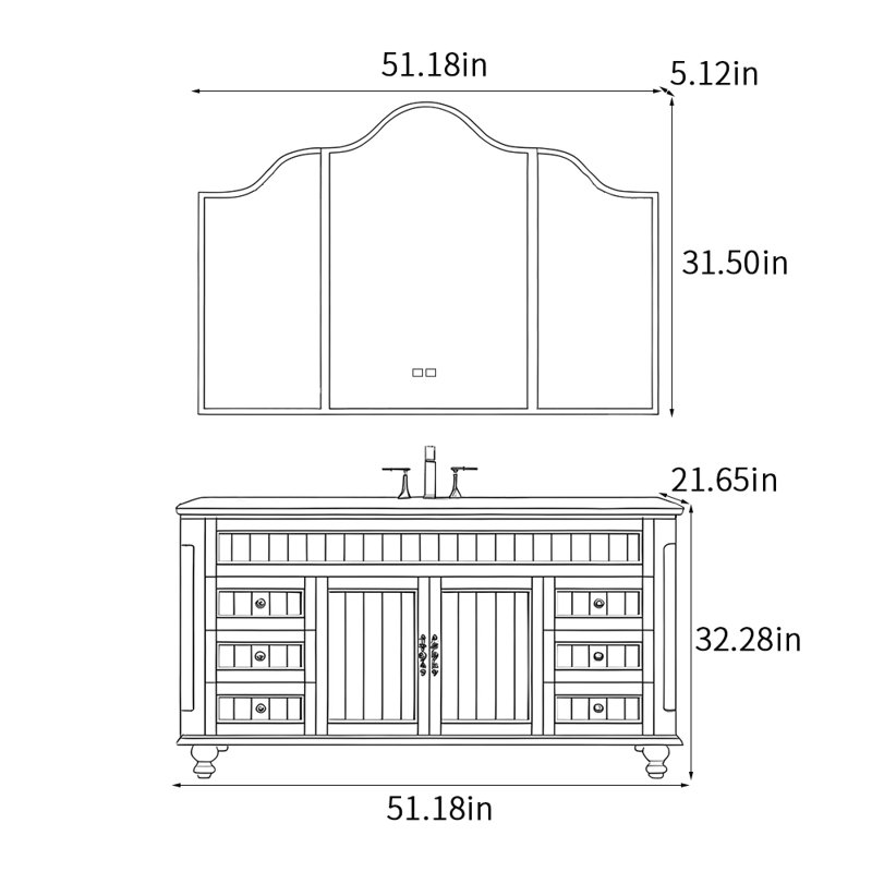 Armoire de salle de bain américaine, Blanc cassé, H 32,28 po x l 51,18 po x P 21,65 po