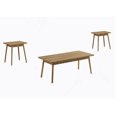Ensemble de table, ensemble de 3 pièces, café, bout, côté, décor, salon, noyer clair, Mid-Century, moderne