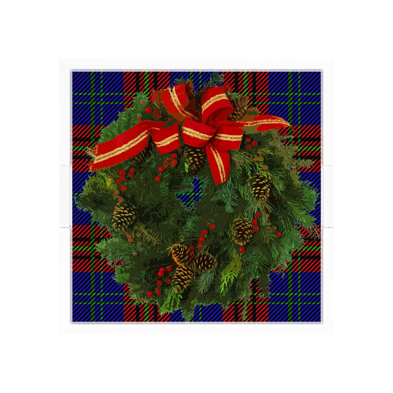 Christmas Wreath Tartan Green Acrylic Square Decorative Tray, 12"W x 12"D x 2"H