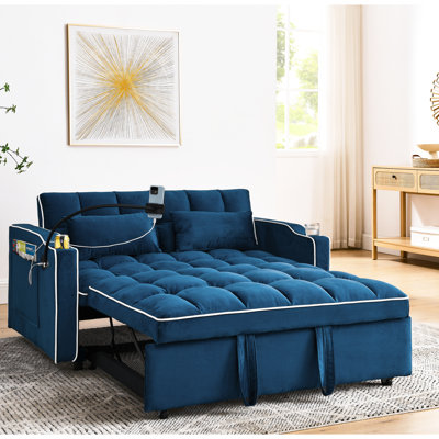 Lit pliant en velours bleu de 141 cm (55,51 pouces) - Dossier réglable avec cendrier et support pour téléphone. Profitez d'un moment de détente et améliorez votre confort au quotidien.