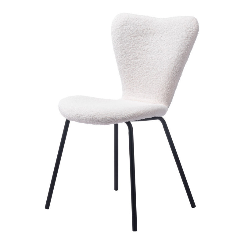 Ensemble de deux chaises de salle à manger en imitation peau de mouton ivoire et noire et acier