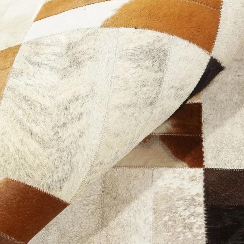 Tapis multicolore en cuir de vache patchwork, tapis moderne en cuir à carreaux, Rectangle 8 pi 10 po x 12 pi