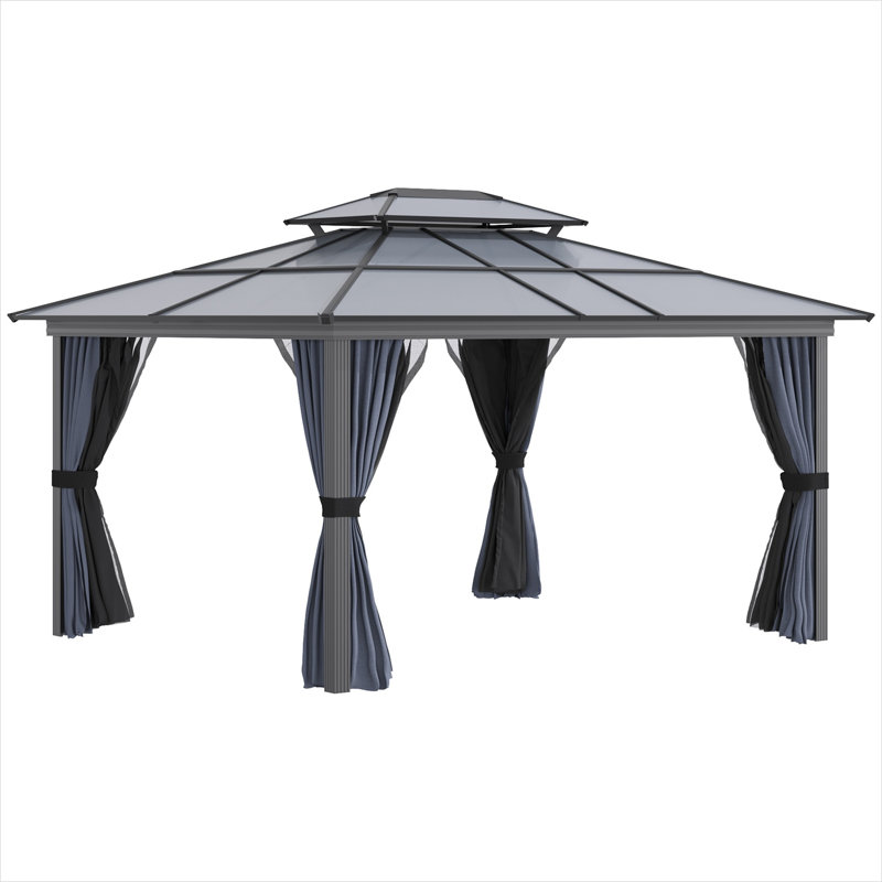 Pavillon de jardin avec conception ajustable, jumelant un cadre en métal de 10 pi x 12 pi et noir profond, métal et aluminium