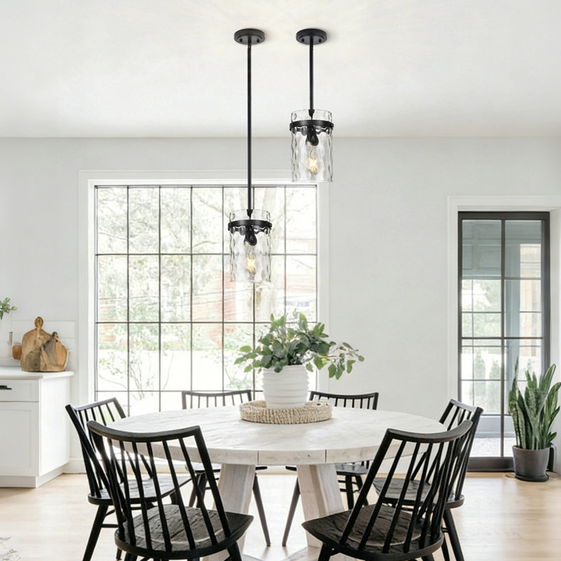 (Set Of 2)1-Light 5.1"W Modern Industrial Glass Pendant Light for Kitchen Island, Over Sink, Black