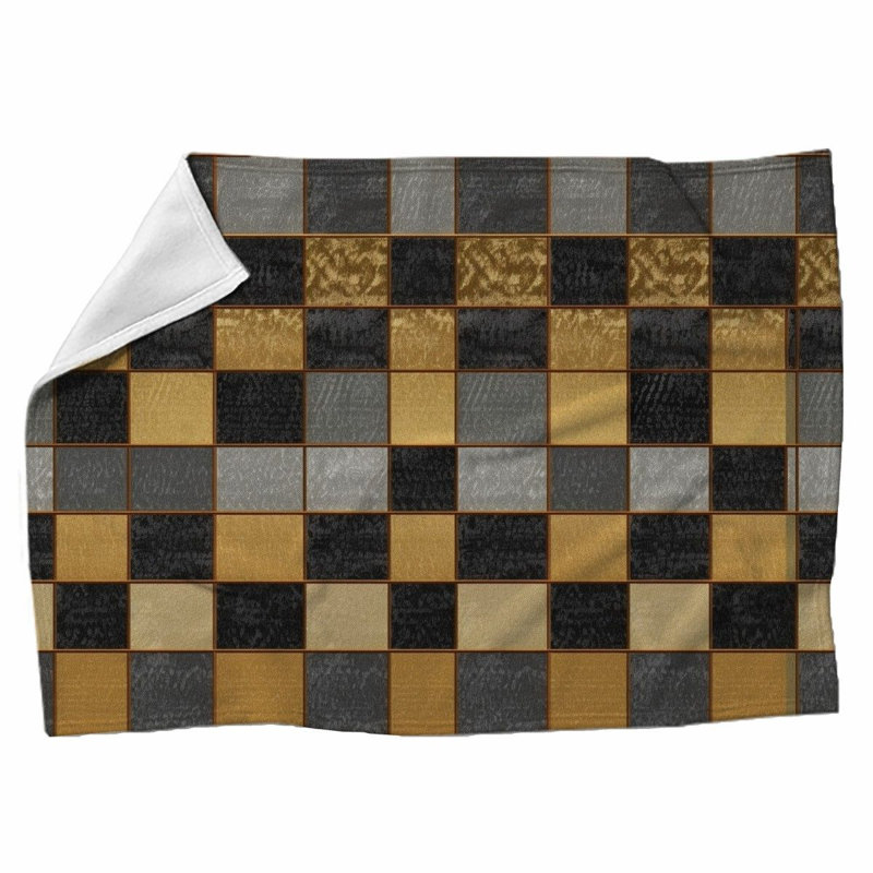 Machine Printed Throw Blanket, Throw, Checkered, Gold/Pink