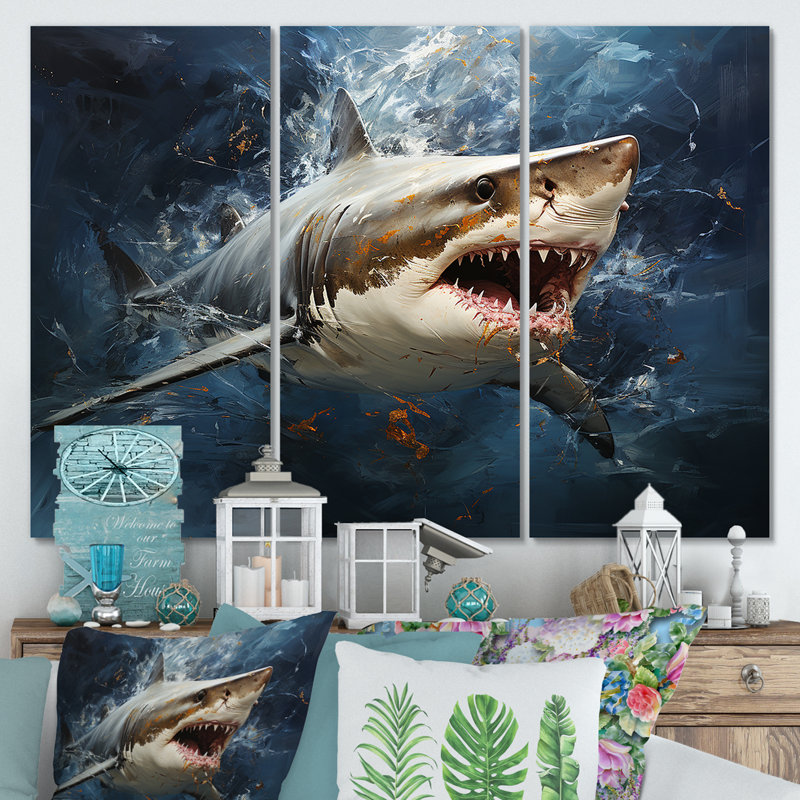 Underwater Shark Attack III - Shark Wall Art, 28" H x 36" W