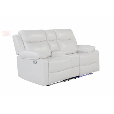 Blanche Console Reclining Loveseat With LED Lights And Speakers, For Modern Entertainment And Comfortable Seating.