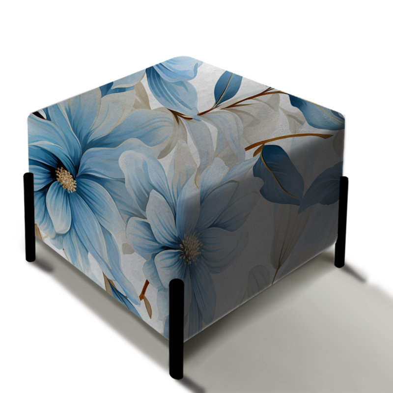 Blue Coastal Harmony Floral Motif VI - Repose-pieds carré floral