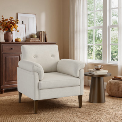 Fauteuil d'appoint capitonné 32,28 po de largeur avec coussins d'accoudoirs amovibles et pieds en bois massif