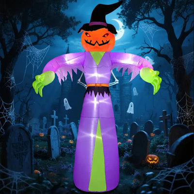Fantôme gonflable citrouille d'Halloween 12 pi avec chapeau de sorcière et lumières DEL 12 pi
