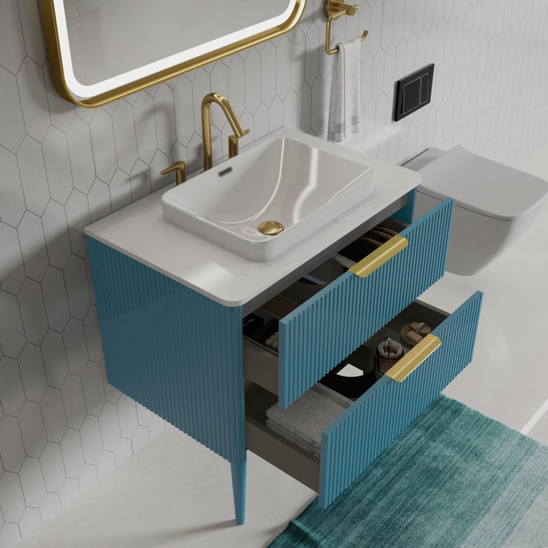 Meuble-lavabo rayé 30 po avec lavabo en céramique Elena