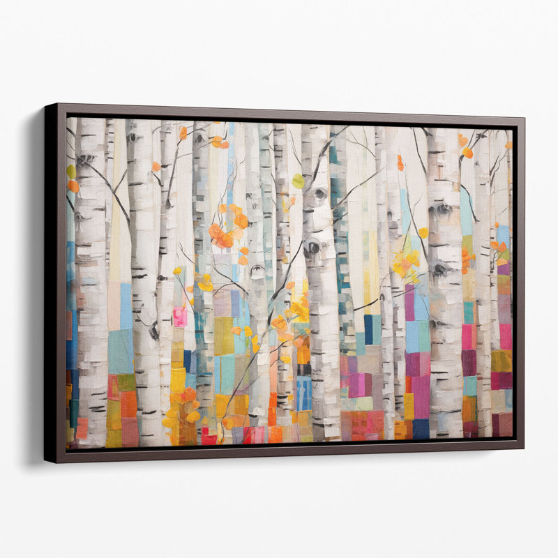 Reproduction d'art mural Playful Birch Grove, H 32 po x l 48 po x P 1,25 po, Toile avec cadre flottant brun
