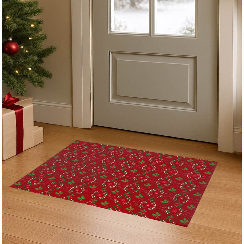 Paillasson Botanical Poinsettia, Rouge, L 18 po x L 30 po