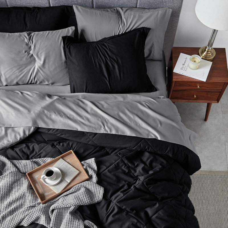 Best Seller Bedsure Comforter Set Reversible Bedding for All Seasons-89GSM, Black
