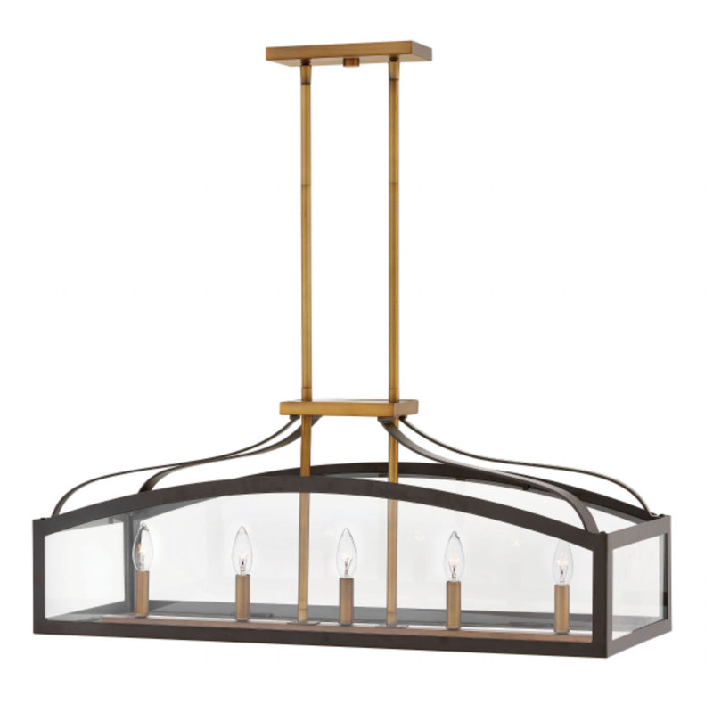 Luminaire suspendu linéaire à 5 lumières pour îlot de cuisine Clarendon, Bronze
