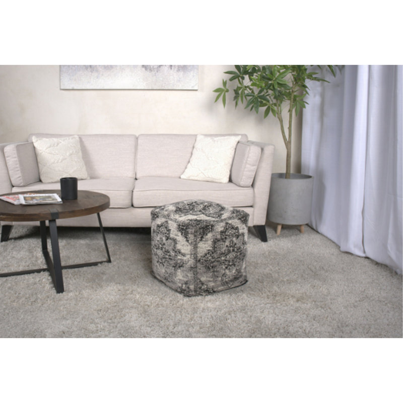 Pouf carré Sellek, noir et beige
