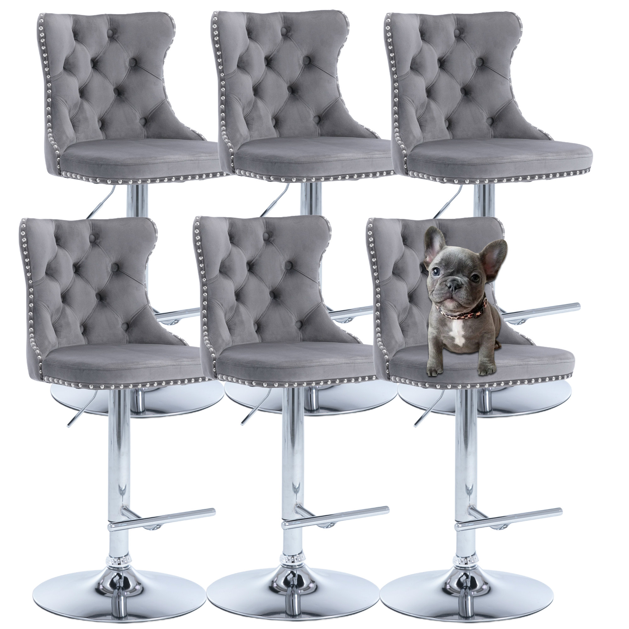 Rosdorf Park Upholstered Tufted Swivel Bar Stools (Set Of 6) - Wayfair ...