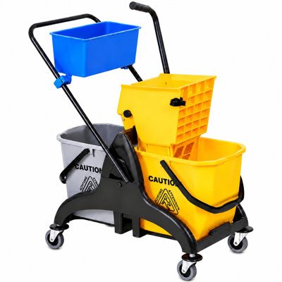 6.9-Gallon Mop Water Bucket Wringer Cart with Side Press Wringer and Wheels
