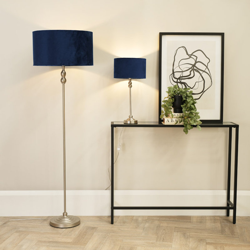 Reselva 151cm Traditional Floor Lamp, Brushed Chrome Silver, Dark Navy Blue