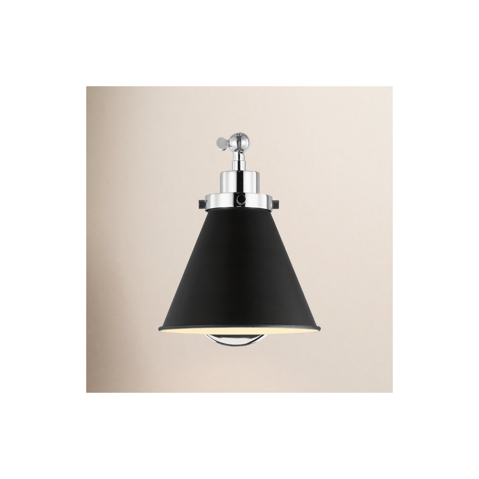 Single Light Steel Dimmable Swing Arm Sconce, Black, Silver