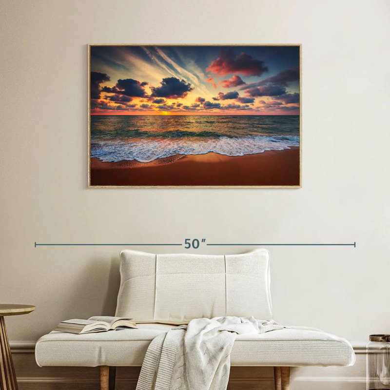 Coucher de soleil d'été, Cadre flottant en bois naturel, 40 po x 27 po