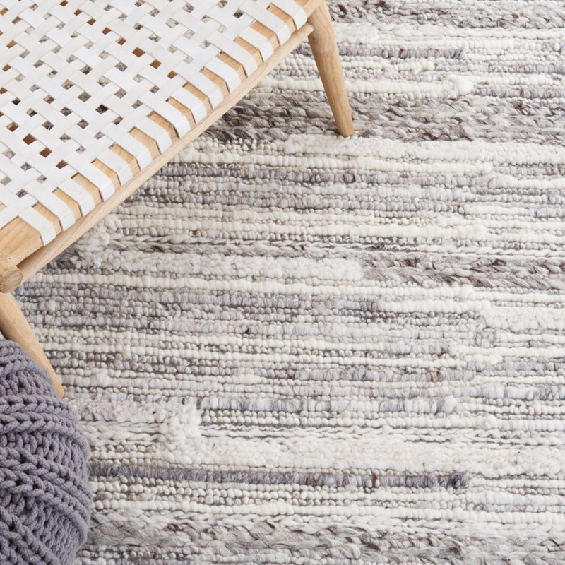 Laniyia Hand Woven Wool/Cotton Abstract Rug in Gray/Ivory, Rectangle 5' x 8'