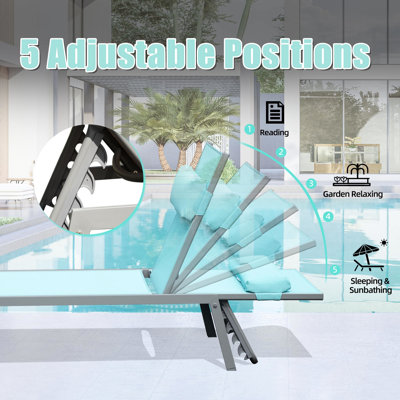 Chaise longue de patio pour 3 personnes - chaises longues d'extérieur en aluminium avec table d'appoint en bleu lac. Offre un confort extraordinaire. Toutes saisons. Fabrication. 5 positions inclinables réglables. Gain de place et