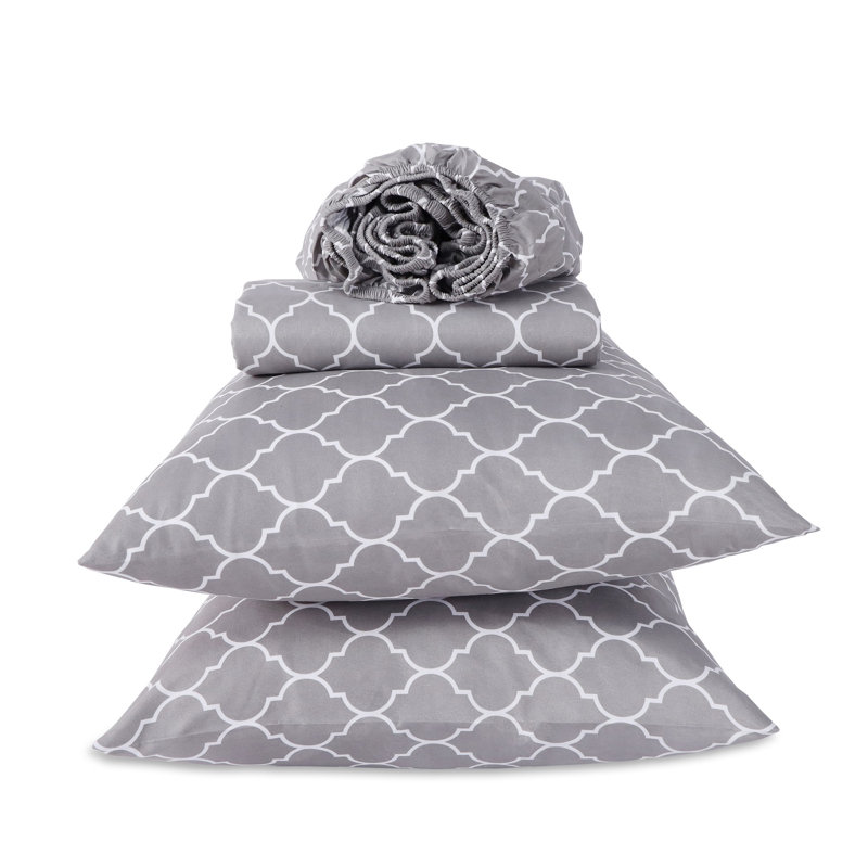 Boston Linen Co. Quatrefoil Sheet Set White Linen Co. 100% Microfiber Luxury Ultra Soft 80 GSM Quatrefoil Sheet Set