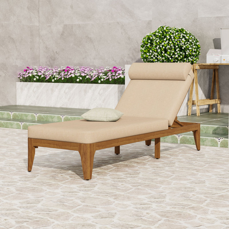 Chaise longue de patio inclinable avec dossier réglable à 4 niveaux, coussin épais et coussin d'appui-tête, Brown
