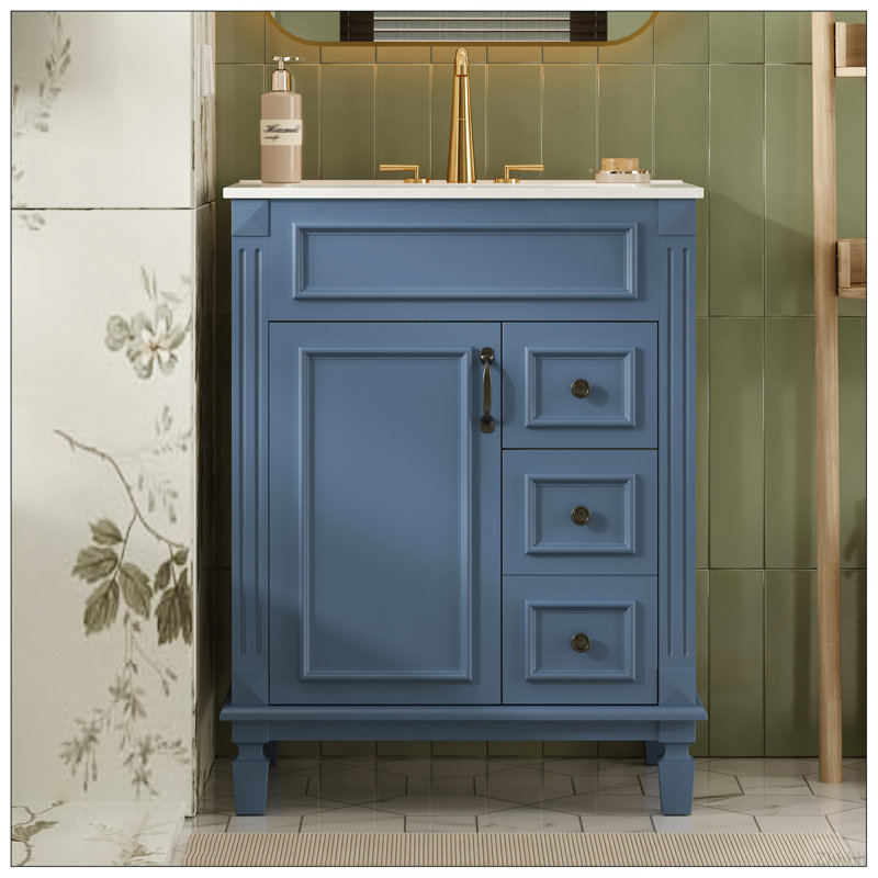 Meuble-lavabo 24 po avec lavabo en céramique, petite armoire de salle de bain, armoire moderne avec 2 tiroirs et tablette réglable