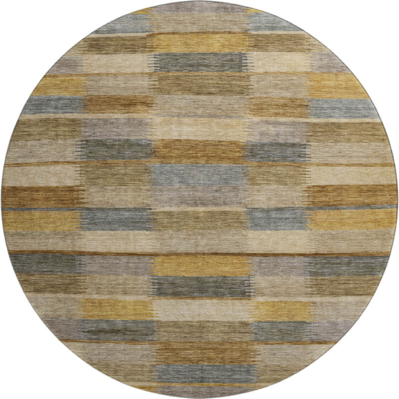 Premium Machine Washable Marasco AMF1628 Stripes Rug, Round 8'