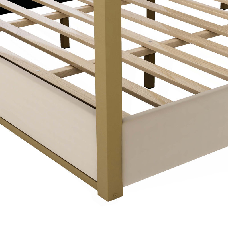 Lit plateforme à baldaquin avec tête de lit et structure en métal Upholstery, Beige