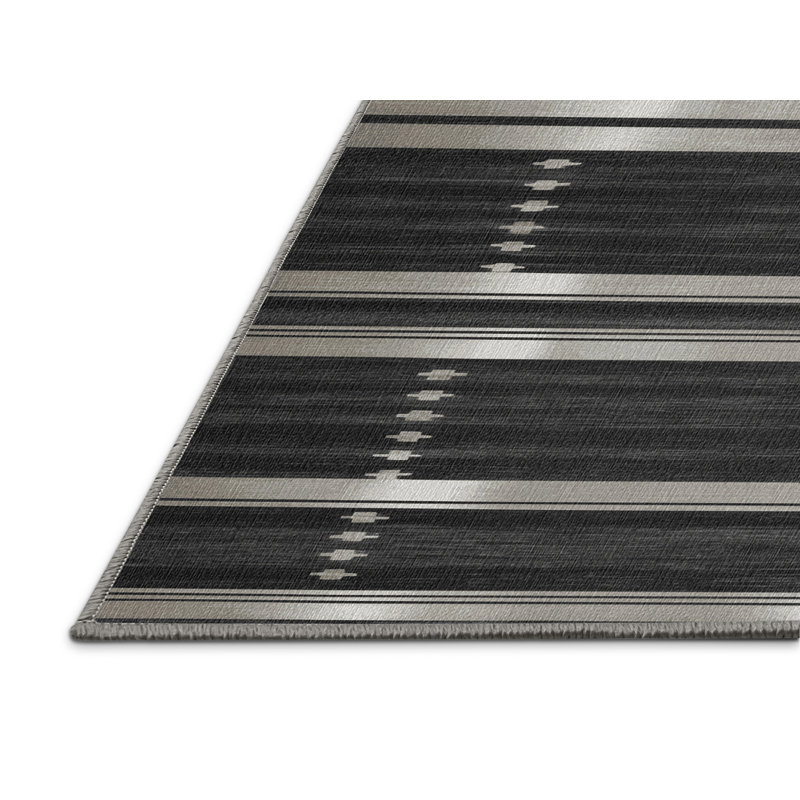  Tapis lavable rayé gris foncé argenté, Rond 7 pi