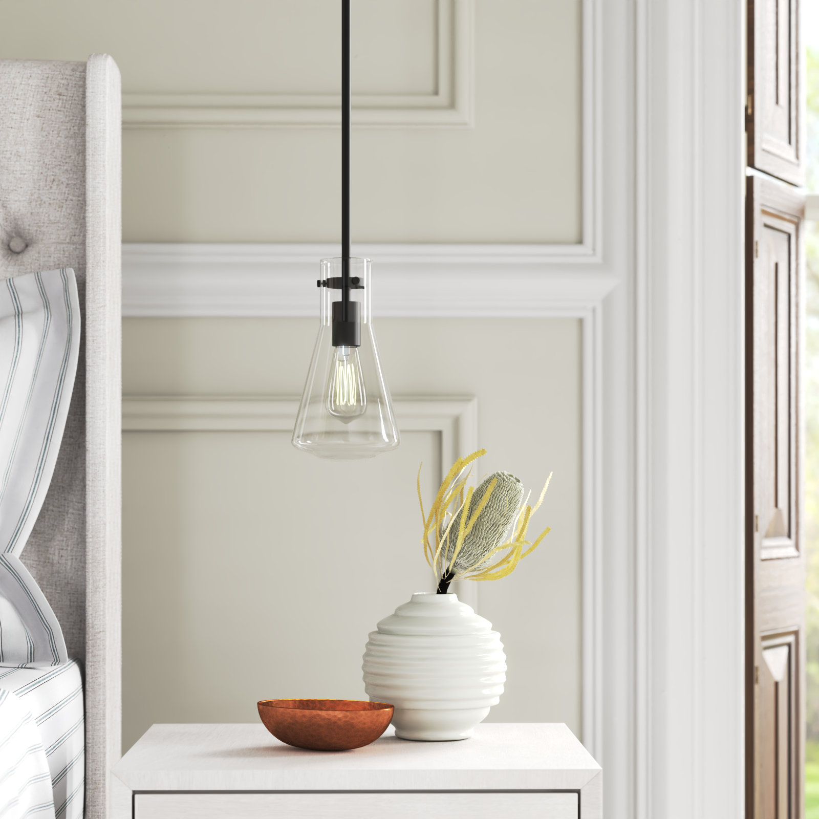 Renata Dimmable Single Light Pendant, Black