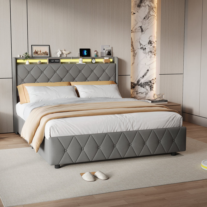 Upholstered Bed, Grey, European Kingsize (160 x 200 cm)