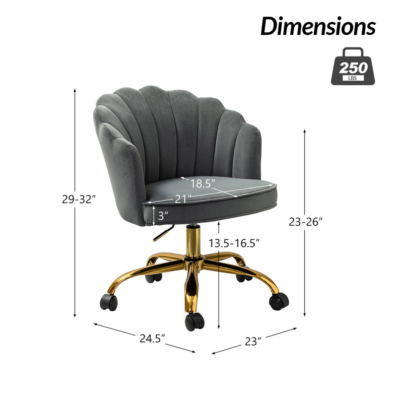 Chaise de travail moderne en velours avec dossier touffeté de 23 po Belanda, Étain