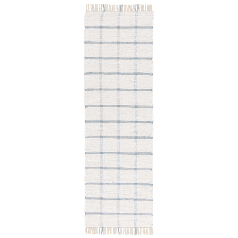 Fernande Handwoven Recycled Cotton Plaid Rug, Runner 2'3" x 8'