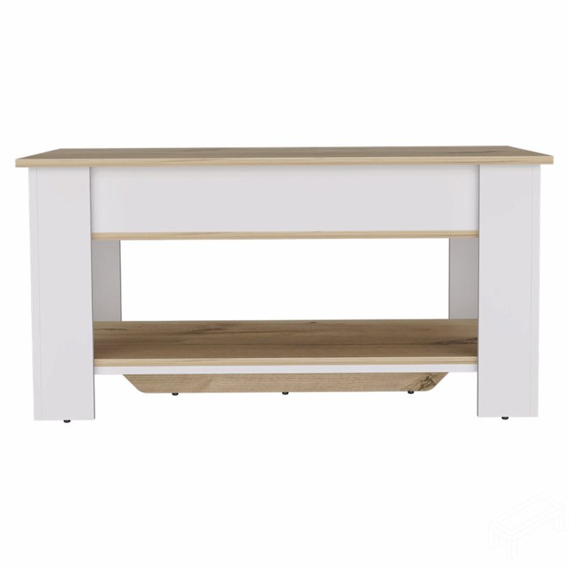 Table de rangement, une tablette de table extensible, quatre pieds, tablette inférieure, Naturel / Blanc
