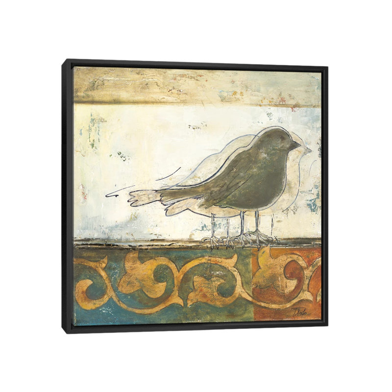 « Birds on damask II » par Patricia Pinto-impression, Aucun mat, H 37 po x l 37 po x P 1,5 po, Toile avec cadre noir
