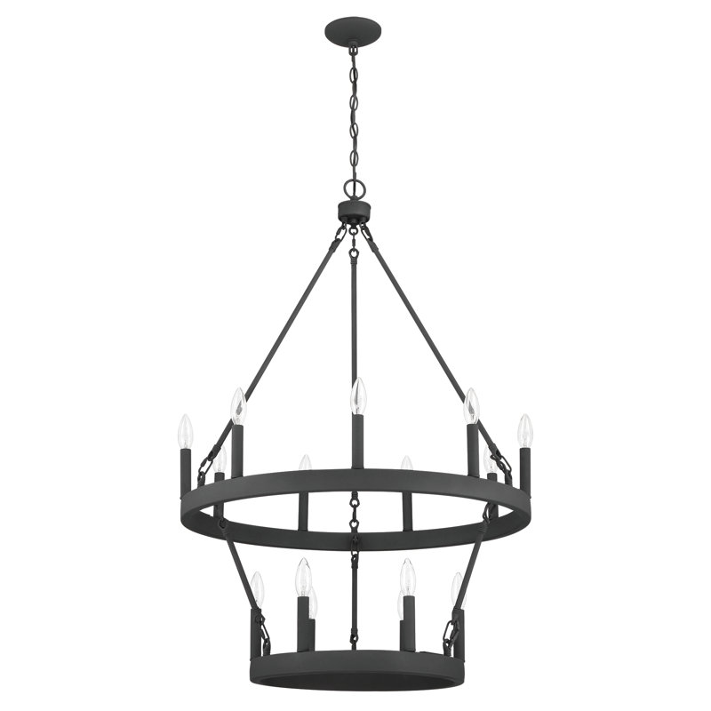 Adriana 15-Light 2-Tier Dimmable Wagon Wheel Chandelier, Black