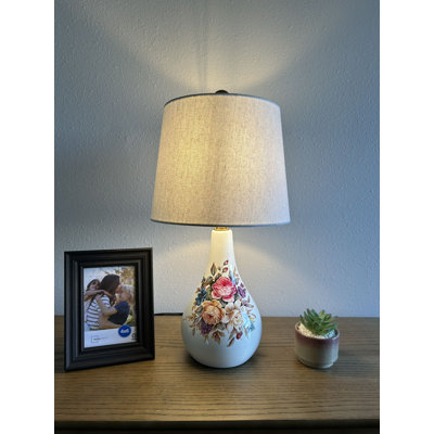 Ceramic Table Lamp Flowers Blue For Living Room Bedroom Bedside 10"W*10"D*20"H