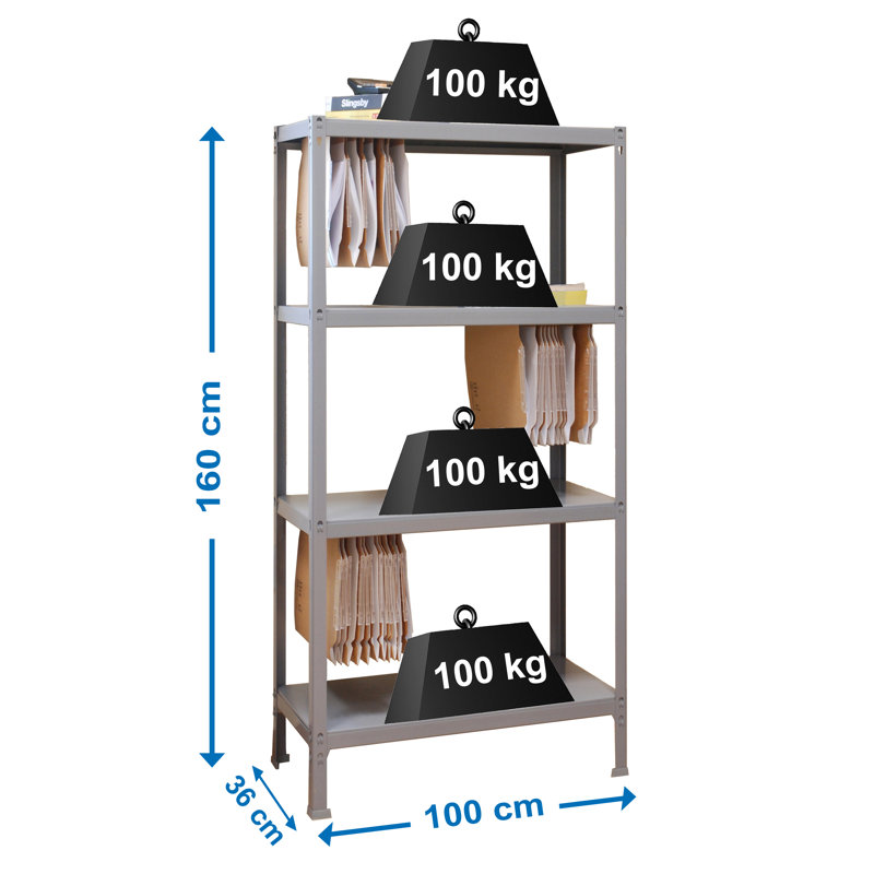 100cm W Steel Shelving Unit, Grey