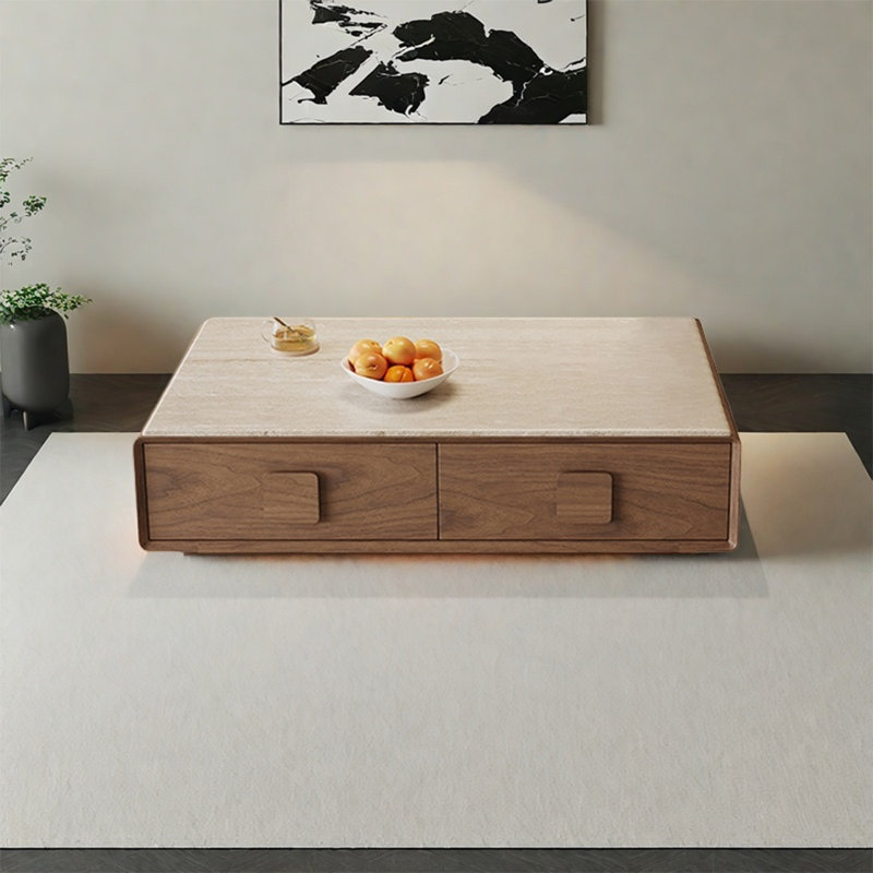 Simple square microcrystalline stone coffee table