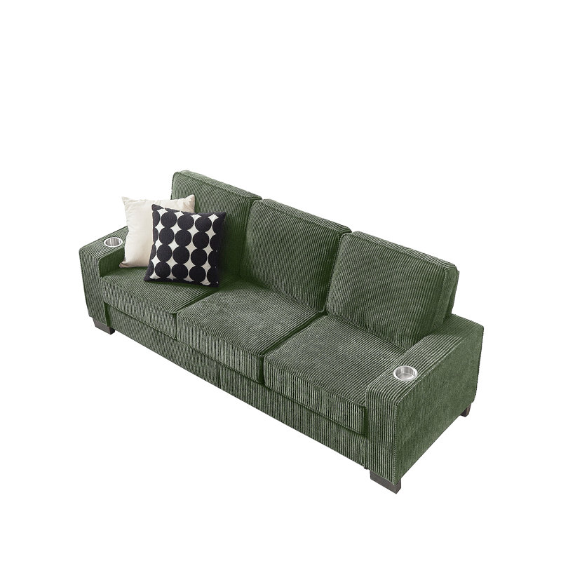 83.86"Corduroy Fabric sofa,Modern Compressed Couch,3-Seater Sofa, Furniture for Living Room,Bedroom,office ,Green, Green