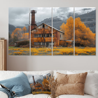 Brown Grey Autumn Golden Grain Mill Photo II - Mills Wall Art Living Room Set