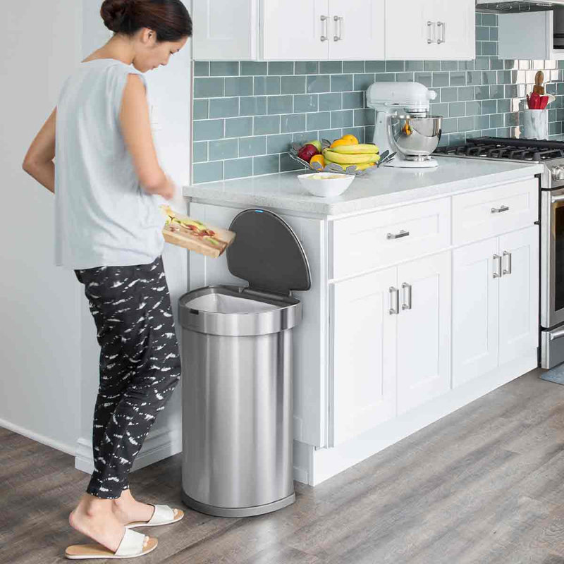 simplehuman 45 Liter / 12 Gallon Semi-Round Automatic Motion Sensor Trash Can, Brushed
