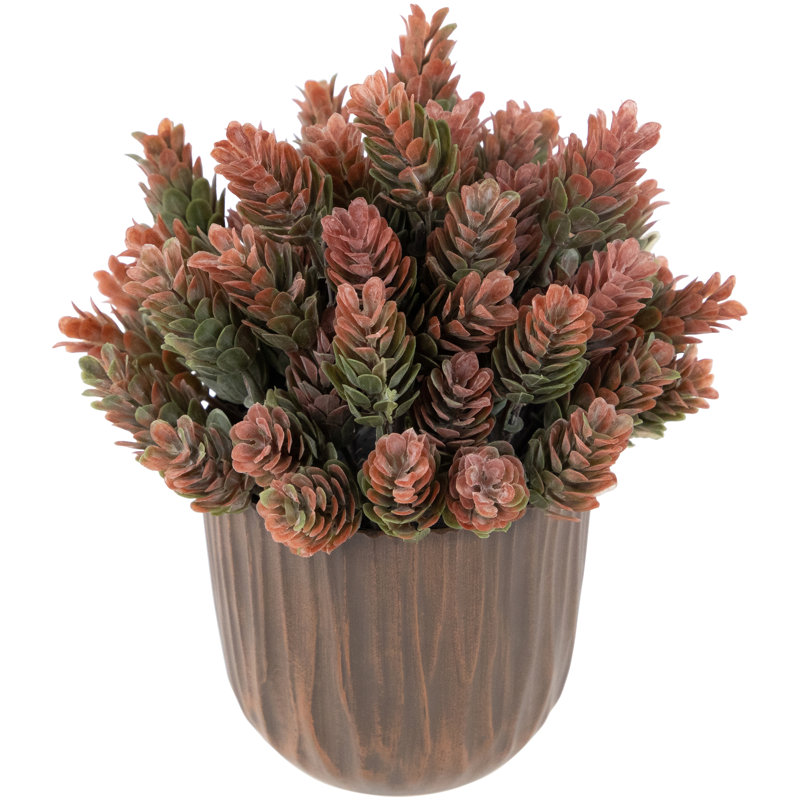 Rustic Brown and Green Faux Wild Flower Plant in Textured Pot