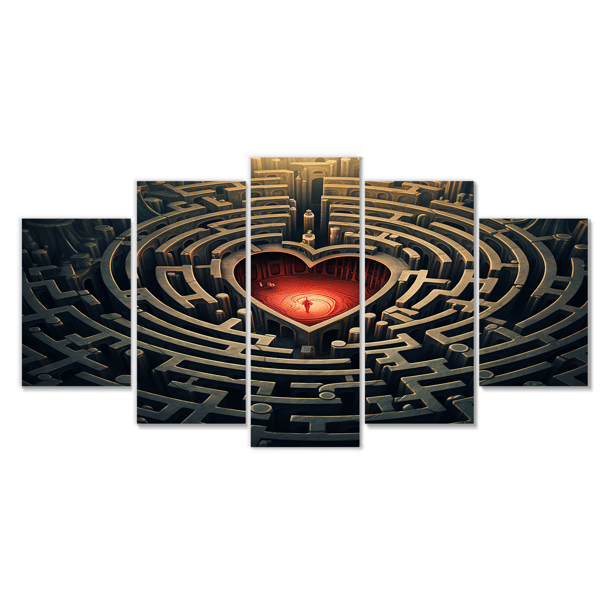 Design Art The Labyrinth Of The Heart - Abstract Wall Art Decor 5 Piece ...